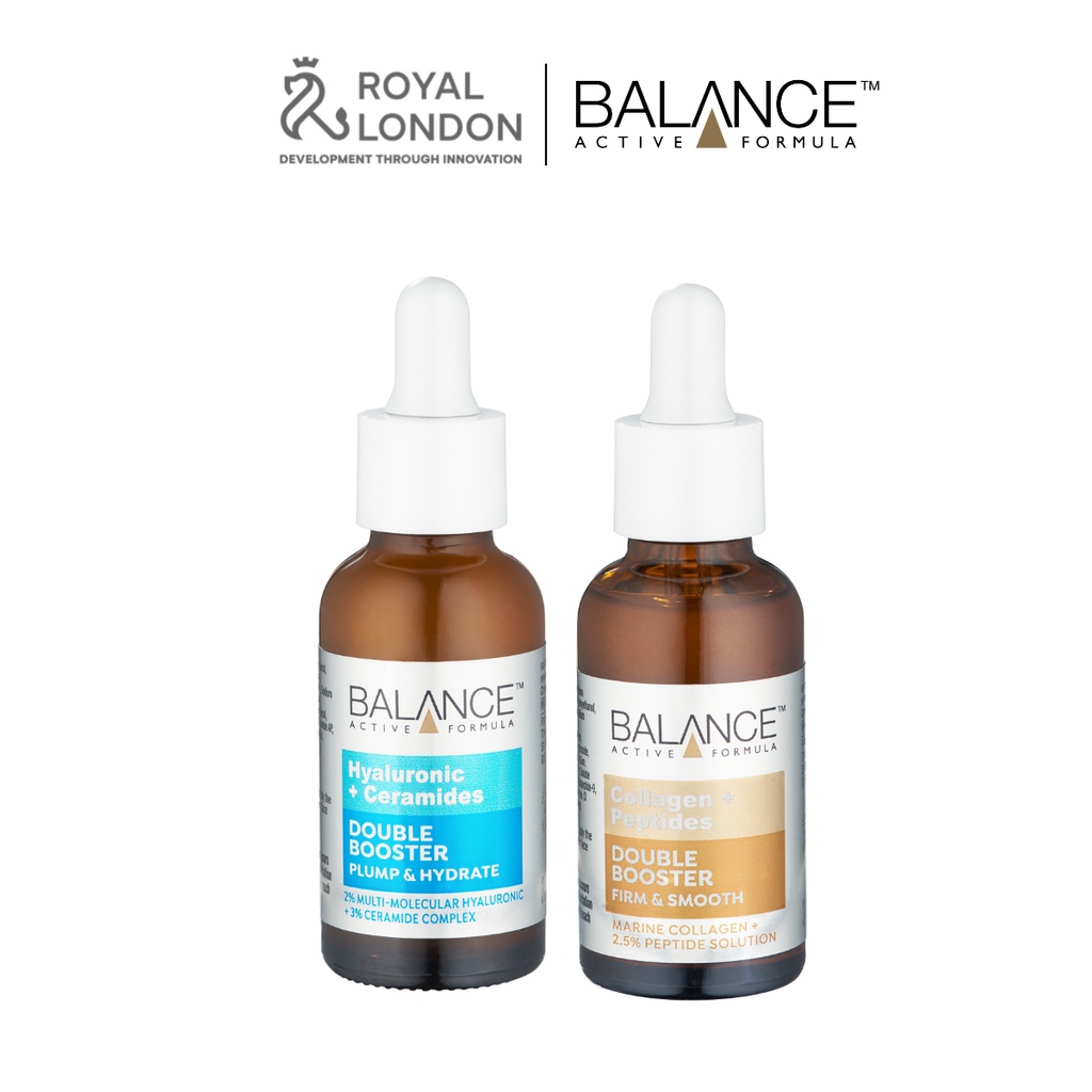 Combo serum ngăn ngừa lão hoá phục hồi da Balance 2% Hyaluronic Acid + 3% Ceramides và Collagen + Peptides 30ml/chai x2