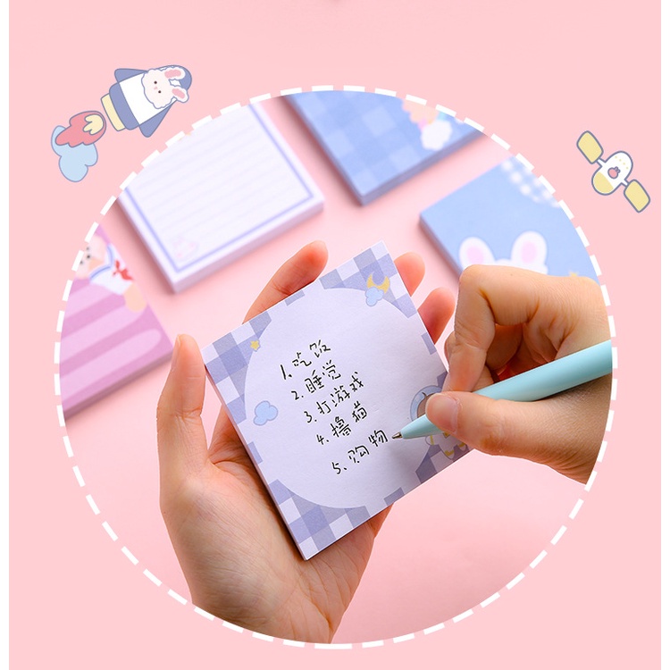 PK726 Tệp 50 tờ Giấy note ghi nhớ Post-It, màu pastel dễ thương in hình hoạt hình; tiện dụng; kích thước 80X 80 Cm