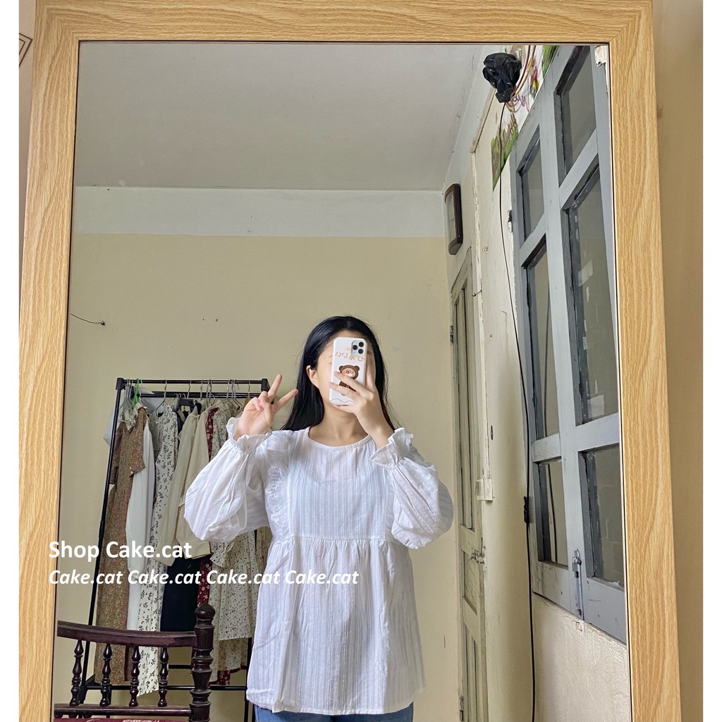 [CÓ SẴN] ÁO SƠ MI BABYDOLL TAY BO CHUN XÒE ULZZANG STYLE Phong cách bánh bèo (video ảnh thật)