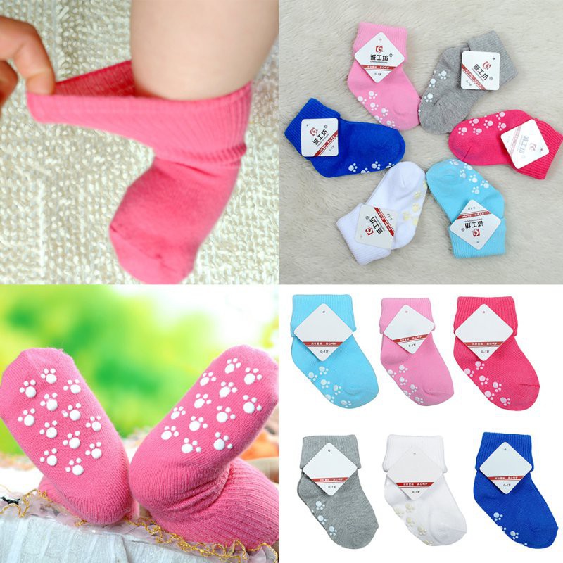 1 đôi tất ngắn chất liệu cotton chống trượt dễ thương cho bé 0-1 tuổi