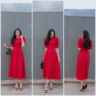 Đầm maxi cổ tròn chít eo 2 dáng váy