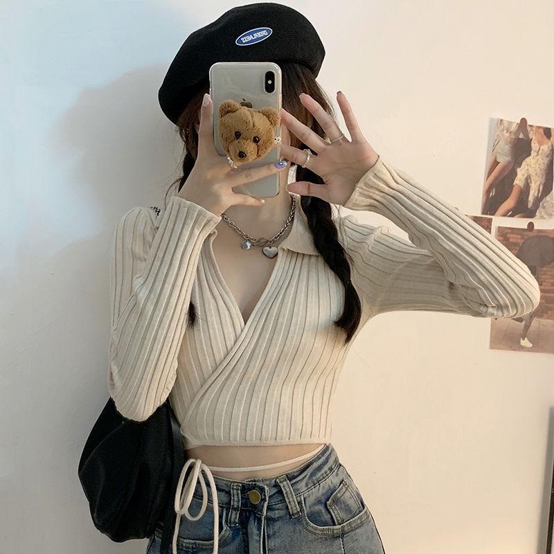 Áo Nữ Tay Dài Cổ Chữ V Thời Trang Phong Cách Hàn Quốc  tao bao