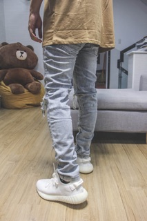 Light blue acid waxed jeans