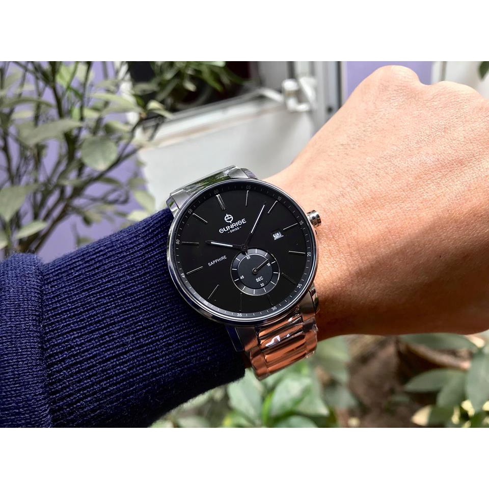 Đồng hồ nam dây kim loại chính hãng Sunrise 1141 1141SA DM1141MS đen