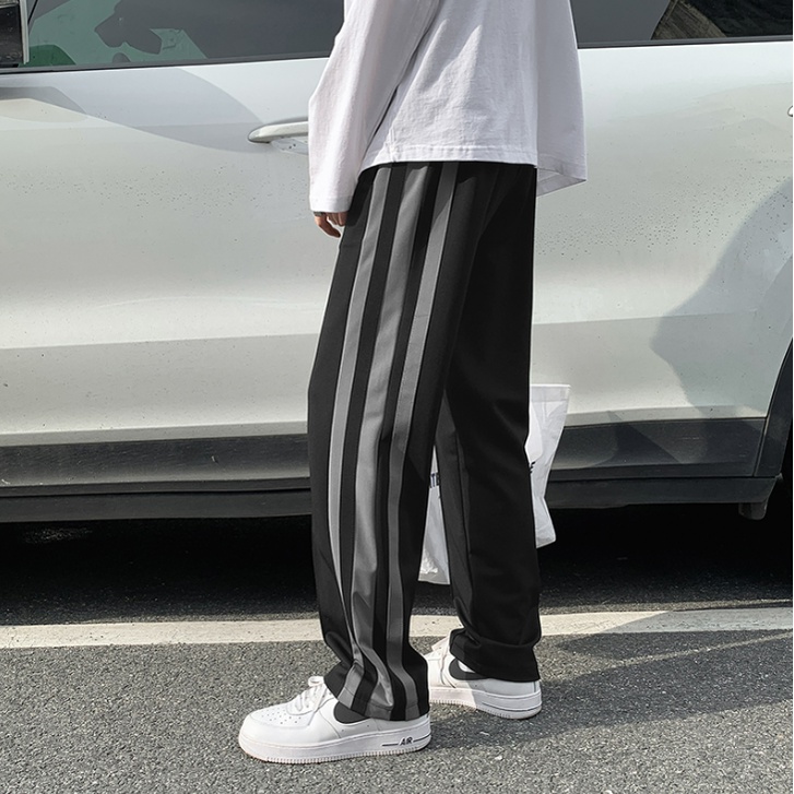 Quần Dài Thể Thao Dáng Suông Rộng Màu Trơn Kẻ Sọc Thời Trang Hàn Quốc Cho Nam