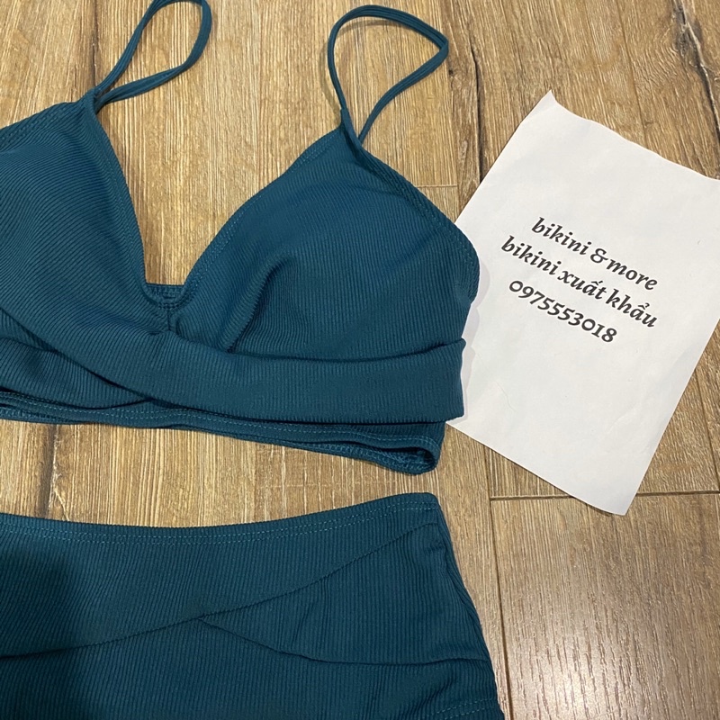 [BKN1441] &lt;ÂU&gt; SET BIKINI XANH RÊU VẢI GÂN (CẠP CAO)