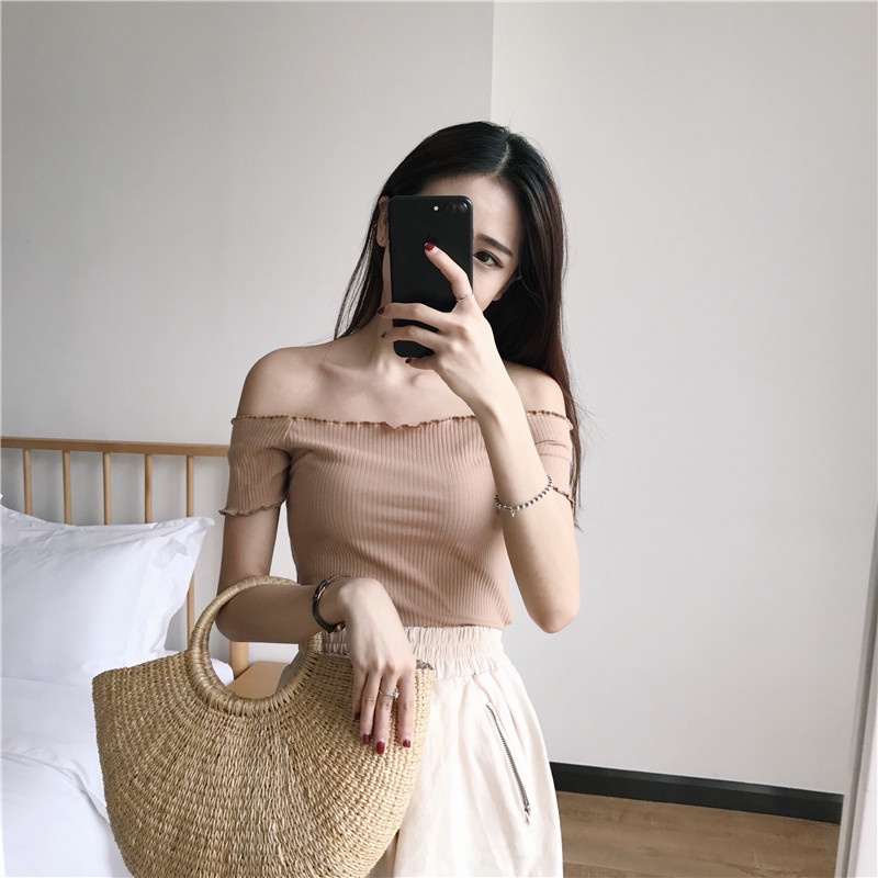 Áo tay ngắn hở vai đơn giản phong cách hàn quốc dành cho nữ