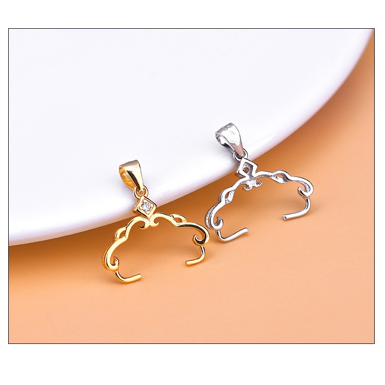 █diy゜ S925 Bạc●Mặt Dây Chuyền Bạc S925 Hình Hoa Đính Đá Zircon Có Khóa Cài diy