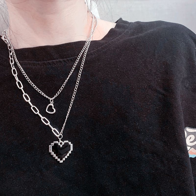 [HOT] DÂY CHUYỀN VÒNG CỔ DÂY XÍCH 2 LỚP  HÌNH TIM KIM LOẠI UNISEX THỜI TRANG CÁ TÍNH PHONG CÁCH HÀN QUỐC 222VC048