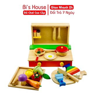 Combo đồ chơi nấu ăn bằng gỗ Winwintoys gồm có bộ nấu ăn - cắt 2 cá- 5 loại trái cây
