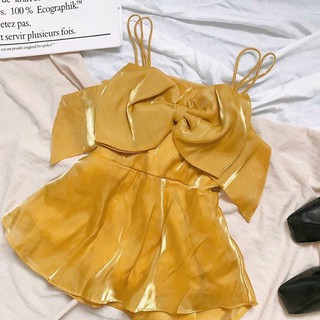 Áo 2 dây nơ ngực nude, trắng