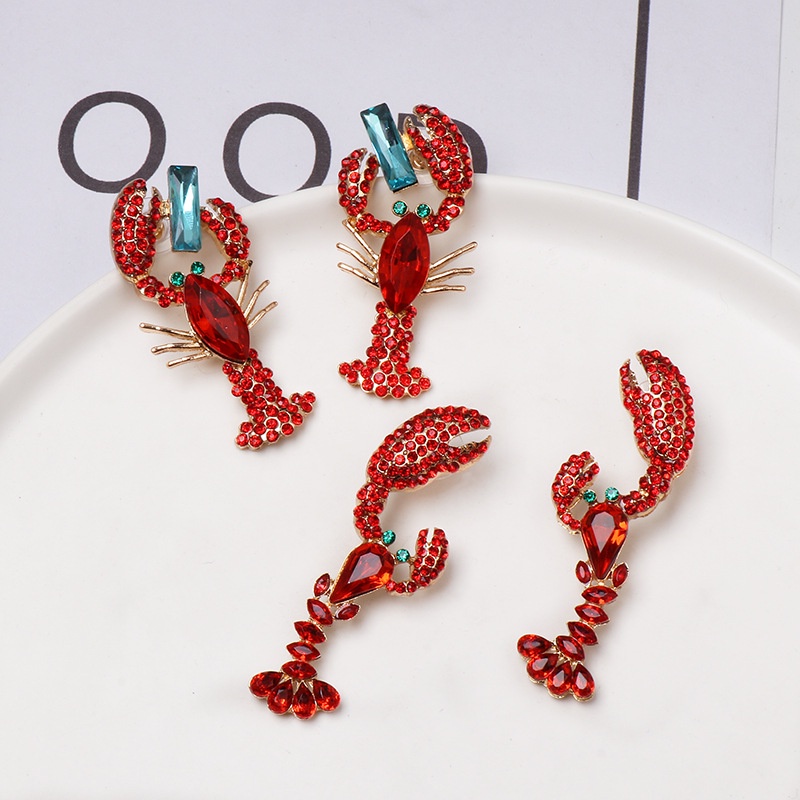 Khuyên tai Pinkdudu OG009 kiểu tôm hùm đính đá pha lê nhiều màu sắc phong cách bohemia
