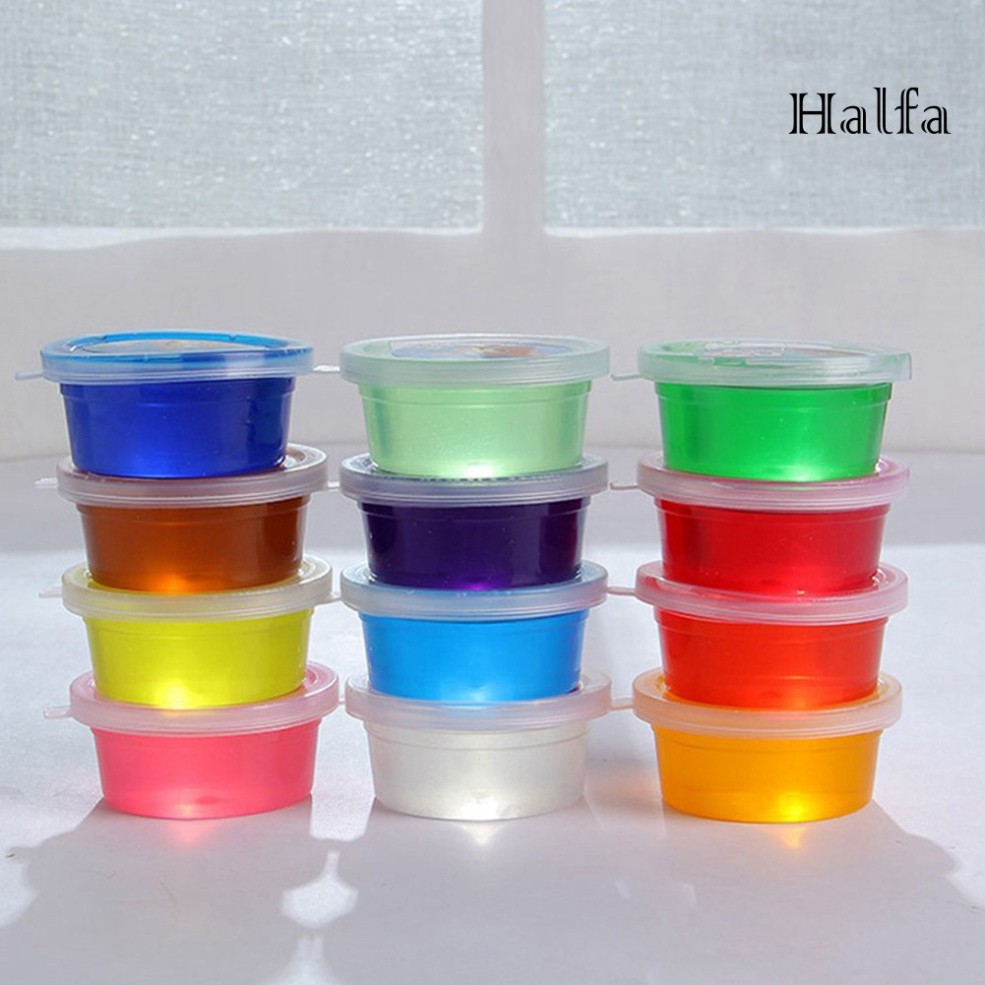 Set 12 Hộp Nhựa Tròn Trong Suốt Đựng Chất Nhờn Ma Quái Slime