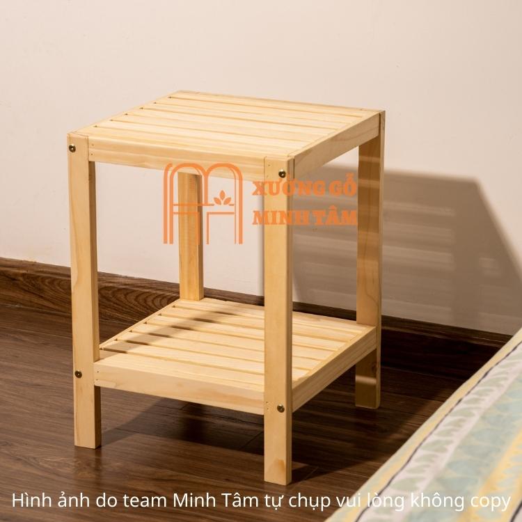 Kệ đầu giường gỗ thông 2 tầng Minh Tâm tự lắp ráp decor phòng ngủ l Kệ để đầu giường bằng gỗ 50*35*35cm
