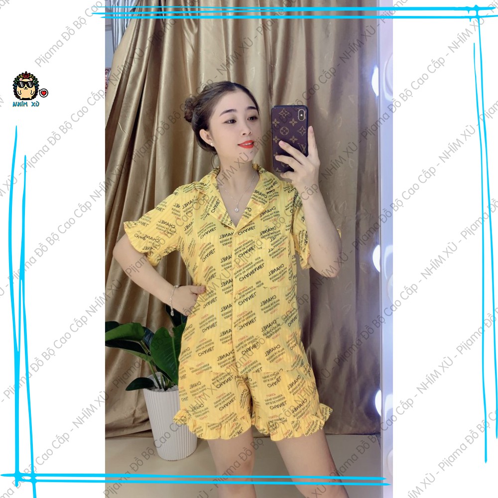 Đồ Bộ Ngủ Pijama Mặc Nhà Vải Gấm Cao Cấp CC Graffity Quần Đùi Áo Tay Ngắn | BigBuy360 - bigbuy360.vn
