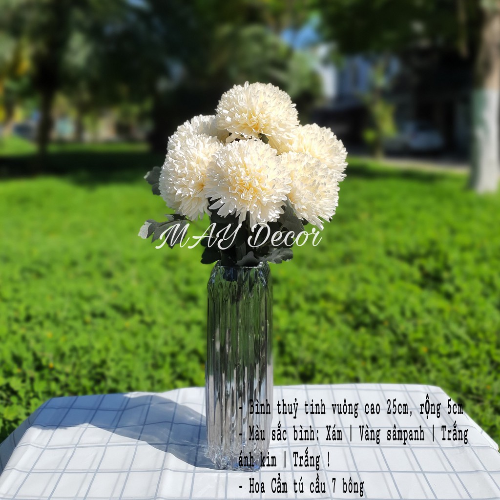 Lọ Hoa Thủy Tinh Cao Cấp, Bình Hoa Thuỷ Tinh Vuông Sang Trọng Độc Đáo [Bao bể vỡ 100%] | MAY Decor