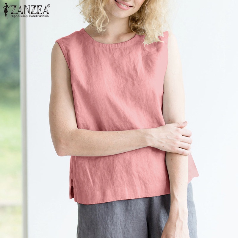 Áo sát nách ZANZEA cổ tròn màu trơn phong cách Bohemian cho nữ