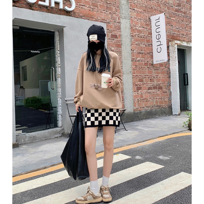 Chân váy dệt kim lưng cao dáng rộng phong cách Hàn Quốc