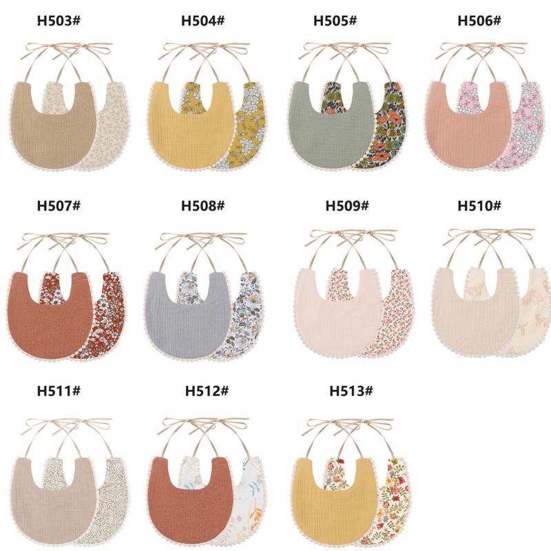 Yếm choàng cổ hai mặt bằng vải cotton thấm hút nước in họa tiết hoa cổ điển dành cho em bé sơ sinh