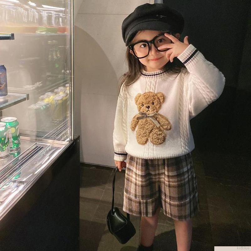 Áo sweater dệt kim hoạ tiết gấu hoạt hình phong cách hàn quốc cho bé