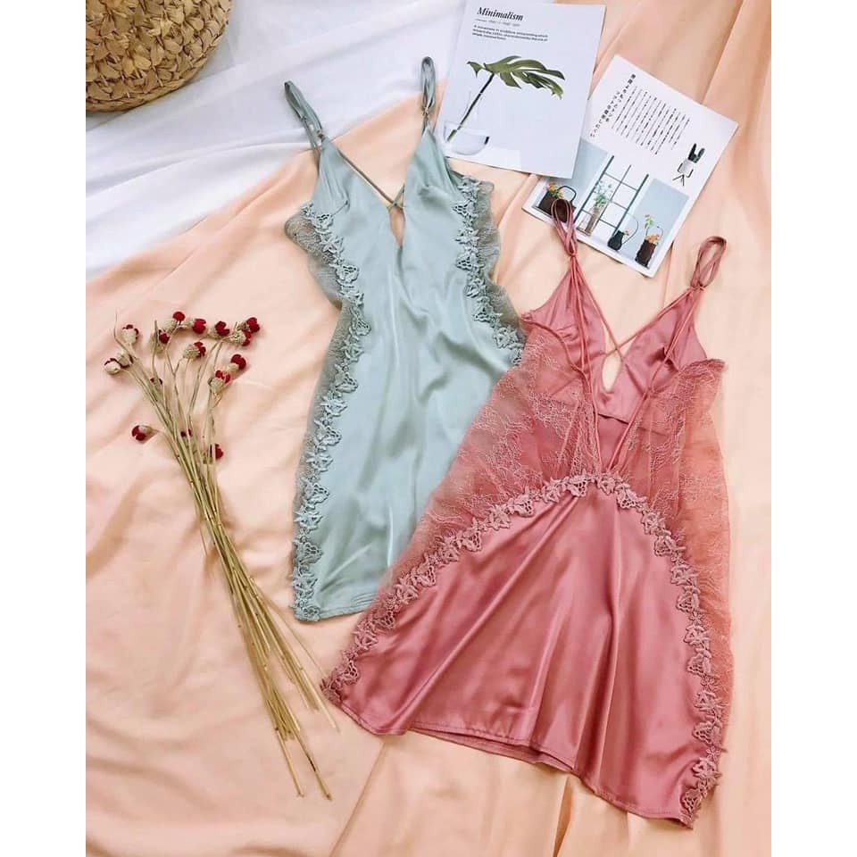Váy ngủ hai dây lụa satin sexy cao cấp Đầm mặc nhà gợi cảm quyến rũ