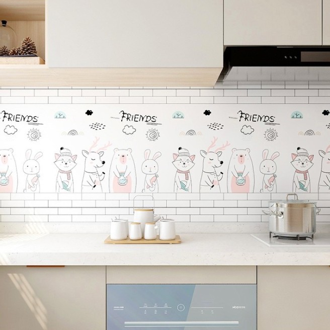 Decal dán tường cho bếp chống dầu mỡ GIA ĐÌNH GẤU khổ 60cm (giá bán 1m)