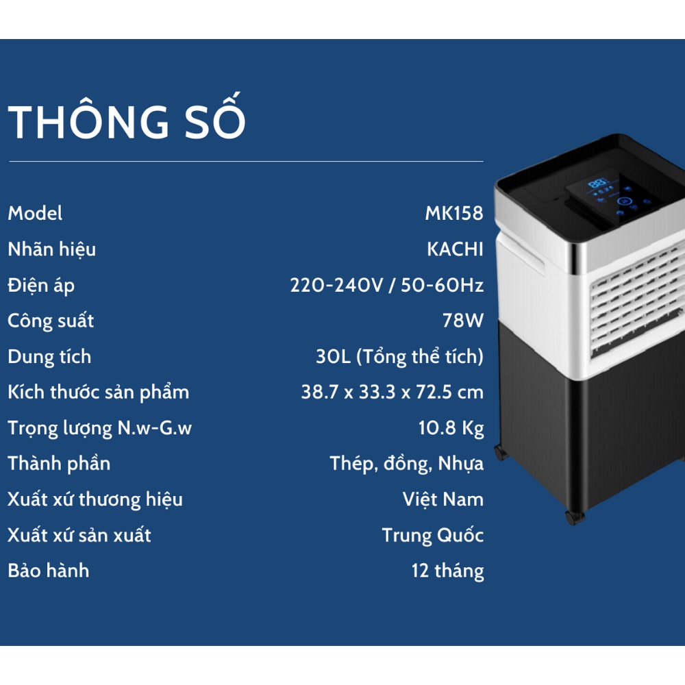 Quạt hơi nước Kachi MK158 dung tích 30L
