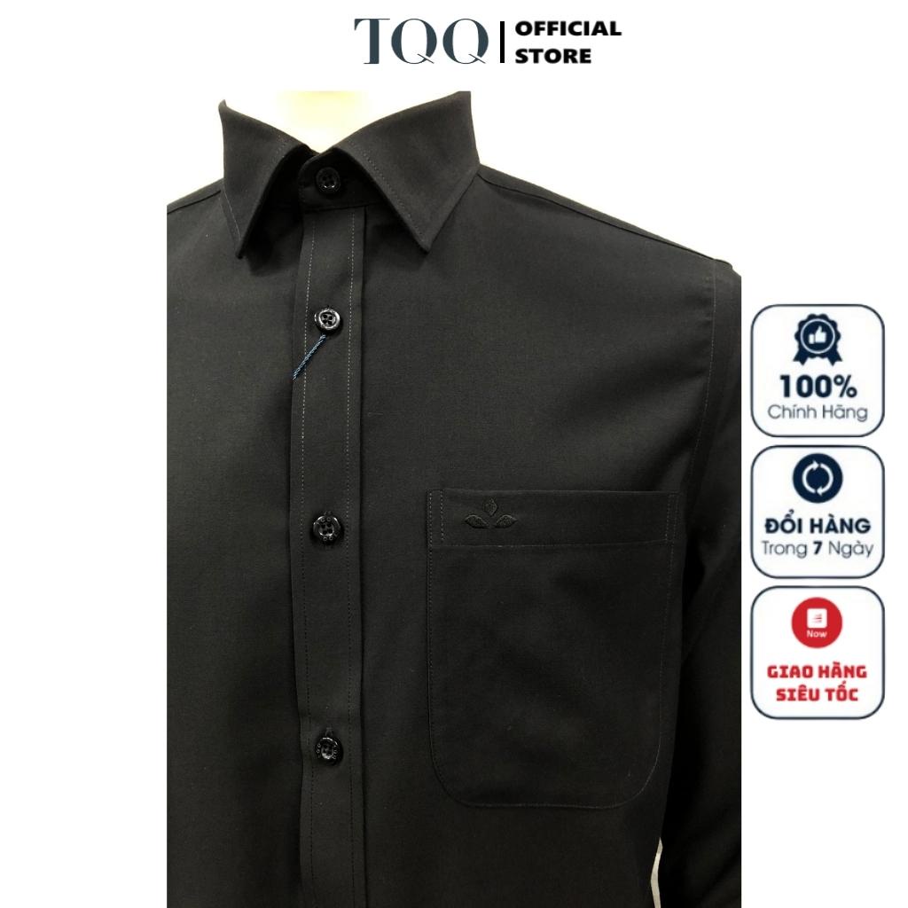 Áo sơ mi đen nam dài tay TQQ M96CS somi công sở trơn màu dáng Slim fit có túi vải sợi tre cao cấp mềm mát chống nhăn