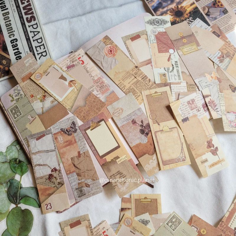 Mix 20 tấm giấy nền dạng bookmark phong cách junk journal - ginandtonic