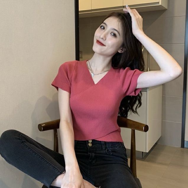 Áo Dệt Kim Tay Ngắn Dáng Ôm Thời Trang Mùa Hè Phong Cách Mới 2022