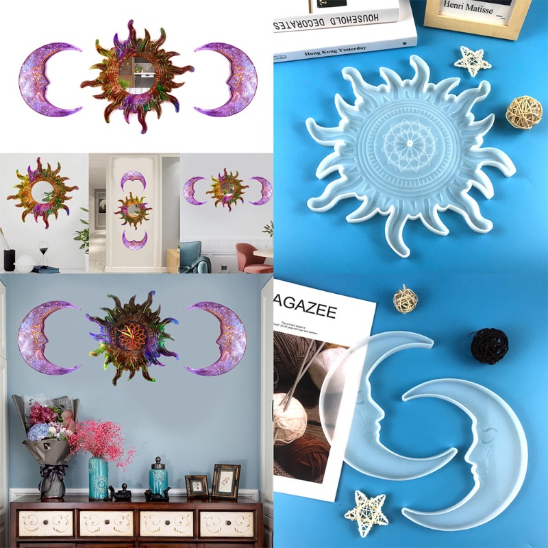 Sa Khuôn Silicon Làm Đồng Hồ Treo Tường Hình Mặt Trăng / Mặt Trời Trang Trí DIY