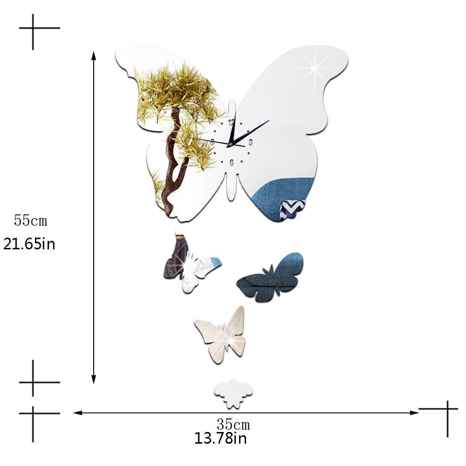 Đồng Hồ Treo Tường Mặt Gương Hình Bướm # Dey Gz037