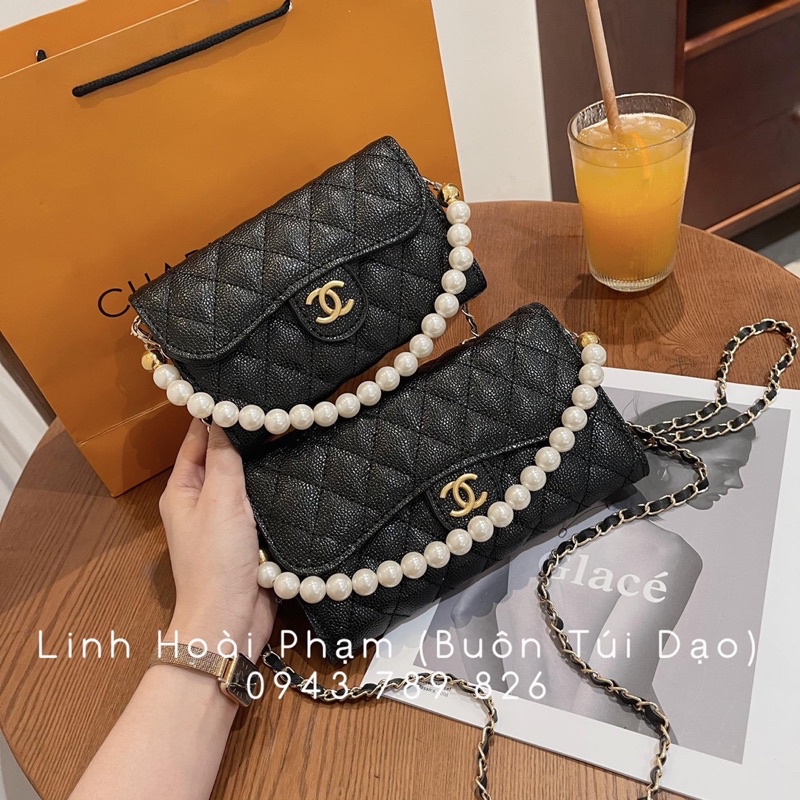 Túi ví nữ đeo chéo mix dây ngọc xinh xắn (ảnh thật)