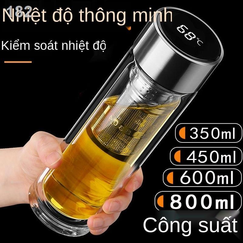 Cốc thủy tinh hai lớp thông minh sinh viên nam và nữ nước cầm tay tính cách sáng tạo xu hướng đo nhiệt độ trà