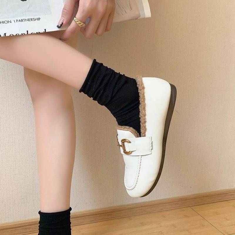 Oeteo Giày Lười Nữ Đế Bằng Thời Trang Mùa Đông