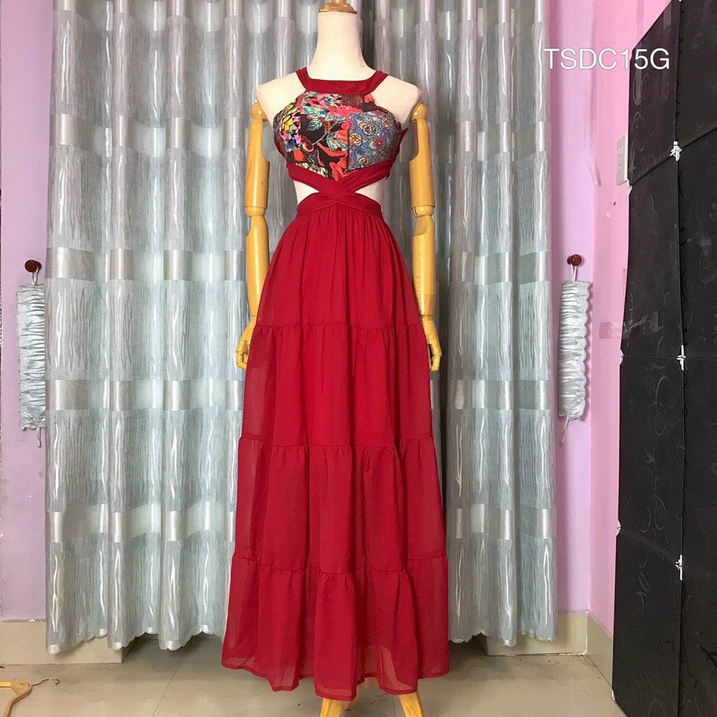 (Sẵn) Váy maxi cổ yếm hở lưng tiểu thư, Đầm maxi dáng dài hoa mặt trời đi biển, chụp hình cưới SAVVY Dress KSVD02000 | BigBuy360 - bigbuy360.vn