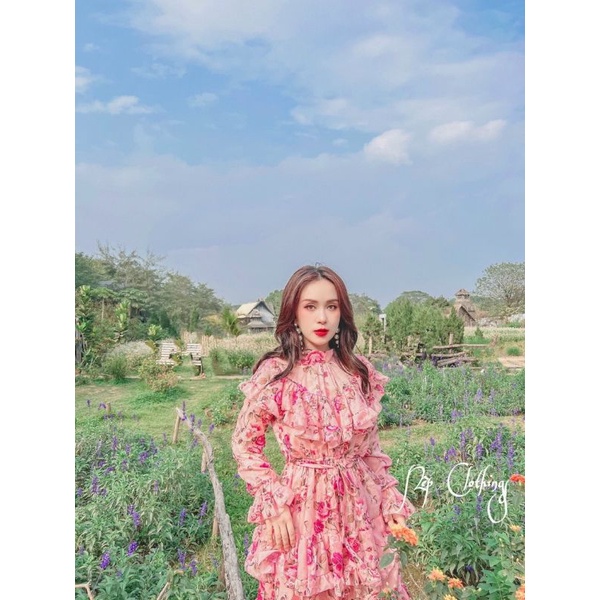 Váy maxi  hoa tay dài