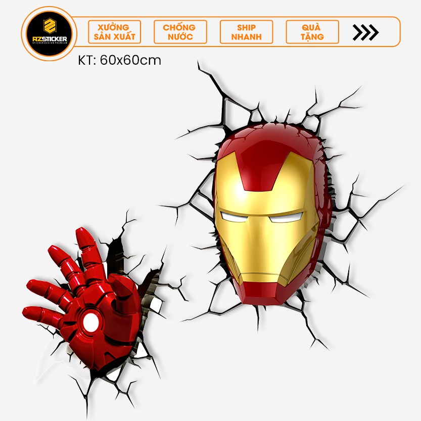 Tranh 3D Dán Tường Trang Trí Quán Bar , Quán Game , Tiệm Cà Phê | Tranh Dán Tường Hình Iron Man Đầu Tay