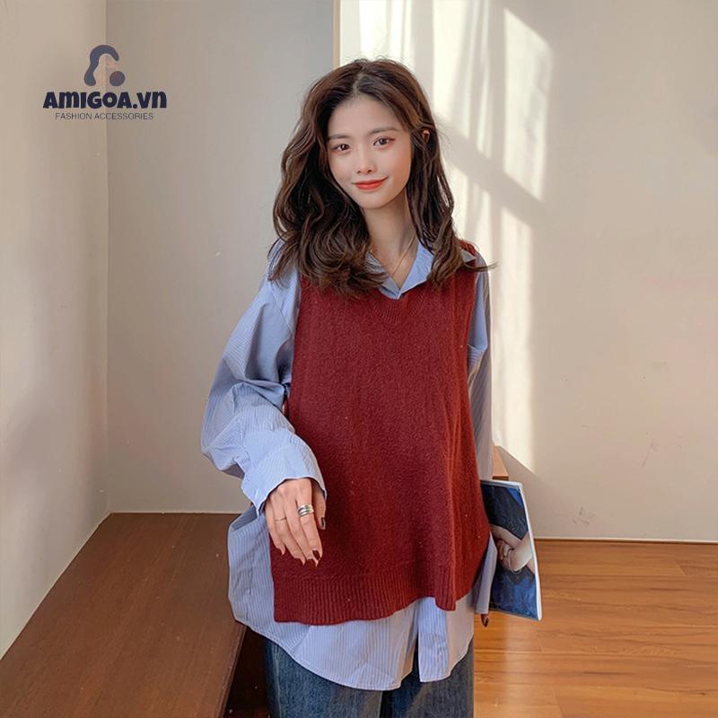 ✨✨Áo Dệt Kim Sát Nách Dáng Rộng Cổ Chữ V Thời Trang Cho Nữ