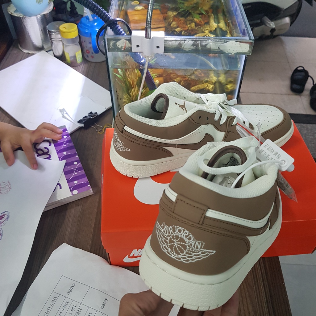 Giầy Thể Thao JorDan Trung R1:1 Nâu Trắng [ Full Box ] Nam, Nữ - Sneaker JD Cao Cấp