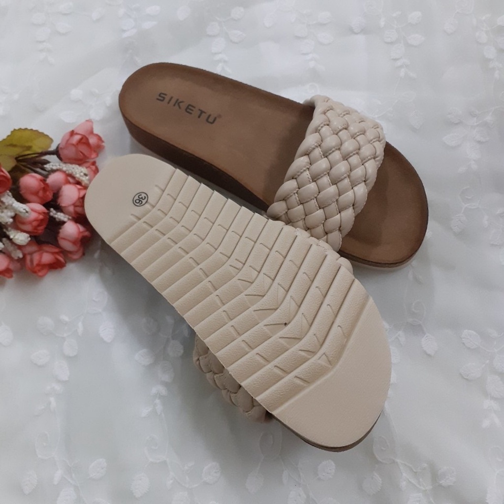 Dép quai ngang Siketu da mềm, đế 3cm, lót đế rất êm