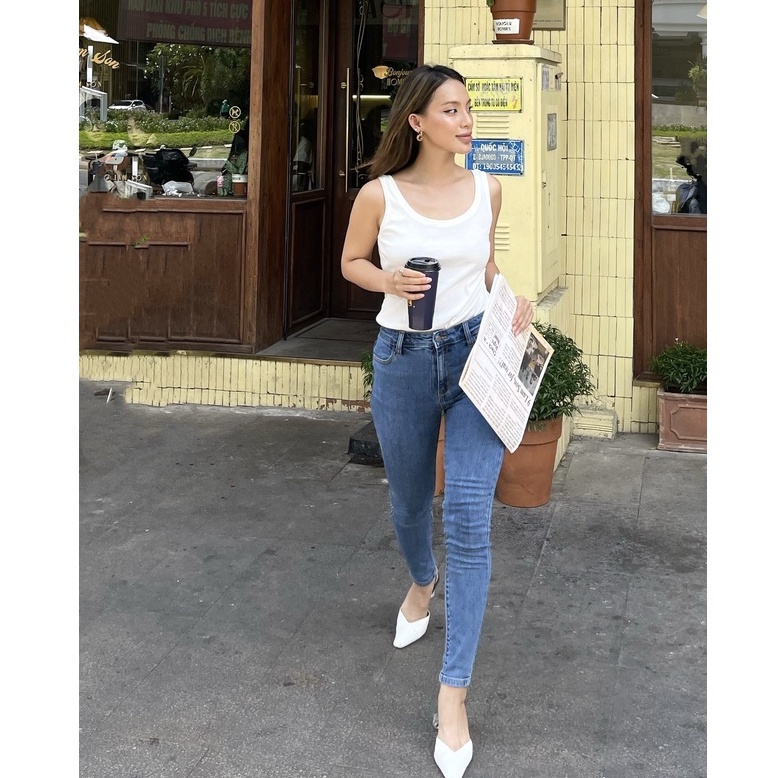 Quần Skinny Jeans Lưng Cao Ôm Dáng Nữ - Navy Classic Blue - Hashtagem ( Mã SJ-03C)