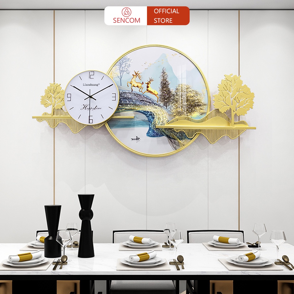 Đồng hồ treo tường phòng khách độc đáo SENCOM, đồng hồ trang trí decor phong cách Bắc Âu - A0336