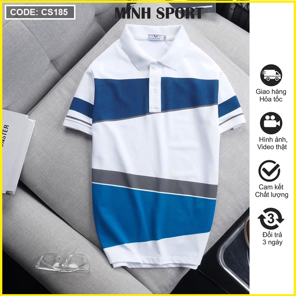Áo Thun Polo Nam Có Cổ Phối Kẻ Sọc Ngắn Tay, Chất Vải Co Giãn, Thấm Hút Mồ Hôi Tốt mã AO.38