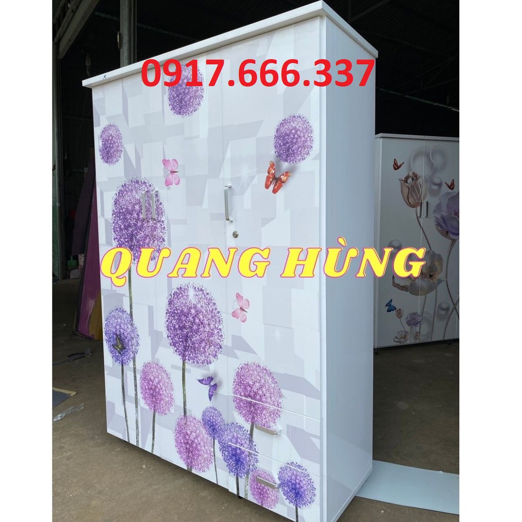 Tủ nhựa đài loan 3 cánh 2 ngăn 1m8x1m2x45 in 3D hoa Bồ Công Anh mới