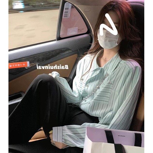 Áo sơ mi kẻ sọc dáng rộng thời trang Hàn Quốc cho nữ 2021