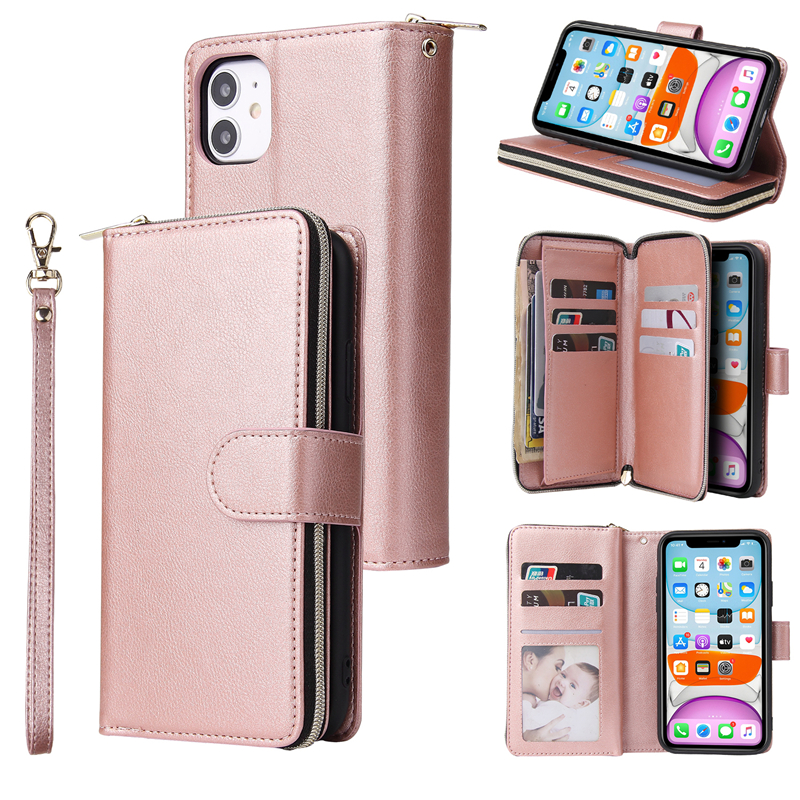 Ốp Điện Thoại Da Kèm Ngăn Đựng Thẻ Có Khóa Kéo Cho IPhone 13 12 Mini 11 Pro Xs Max XR I8 I7 Plus SE2020