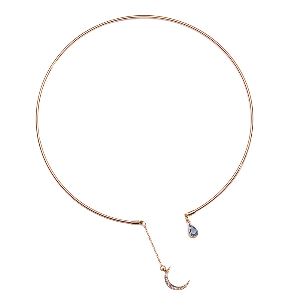 Dây chuyền dạng mở phối đá nhân tạo thời trang và mặt hình trăng khuyết cá tính cho nữ