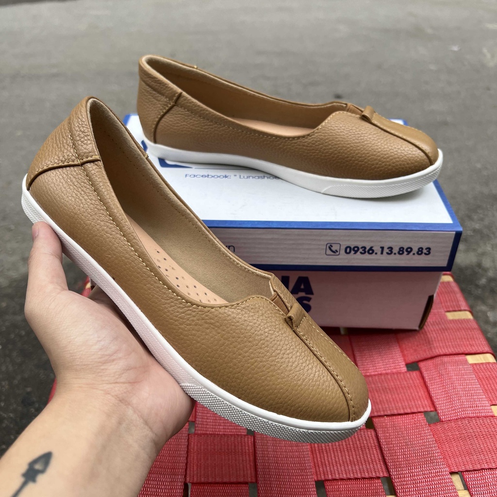 Giày bệt nữ da bò thật êm chân mềm LUNASHOES 70301 giầy lười slip on trung niên cho mẹ dễ đi dễ phối đồ