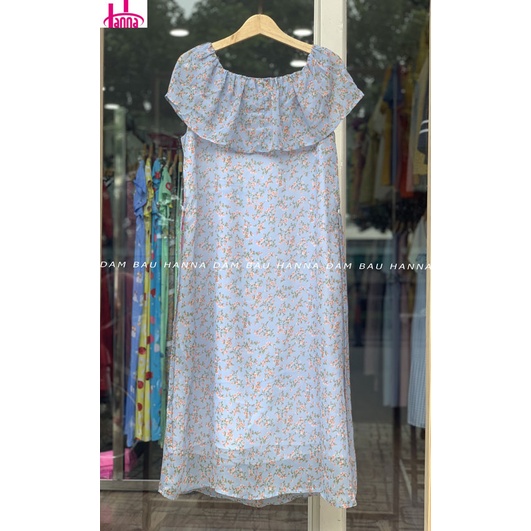 [HANNA] Đầm bầu dáng suông fom dài dễ thương cho mẹ trẻ vải voan 2 lớp mềm mát mùa hè có size 40-78kg